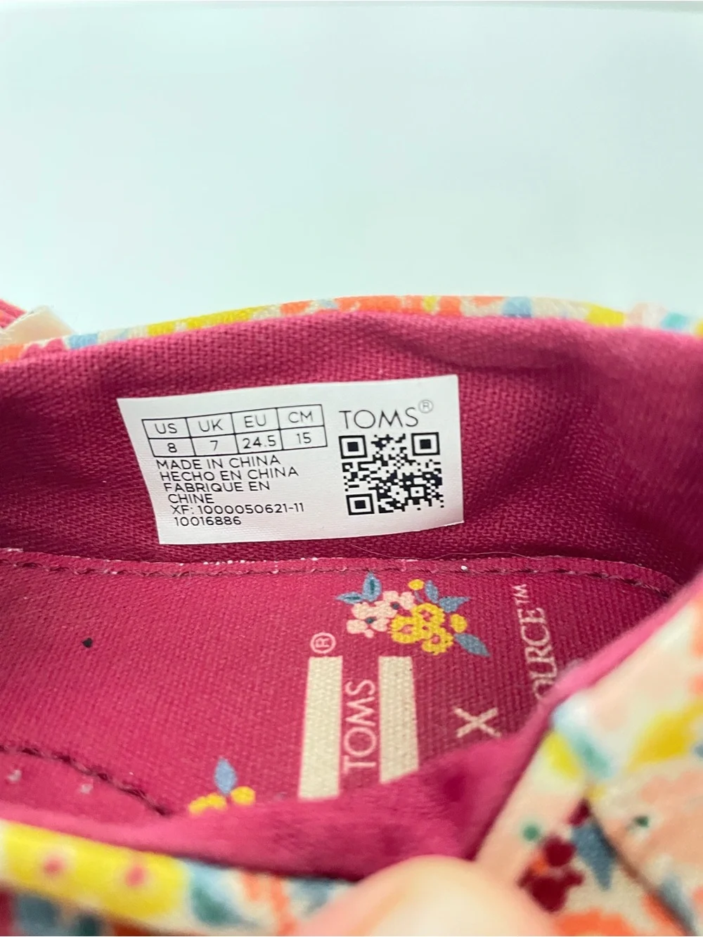 Tiny TOMS Alpergata Girls Floral Canvas Slip-Ons Raspberry Lemon Orange size 8T